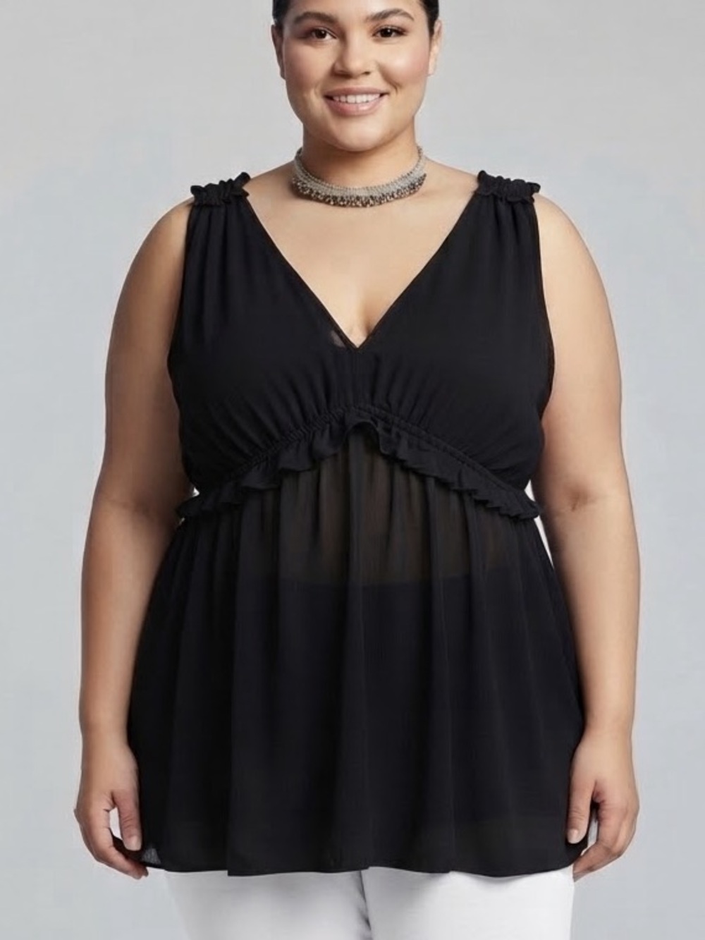 TORRID Black V-Neck Sleeveless Sheer Mesh Babydoll Tank 4X